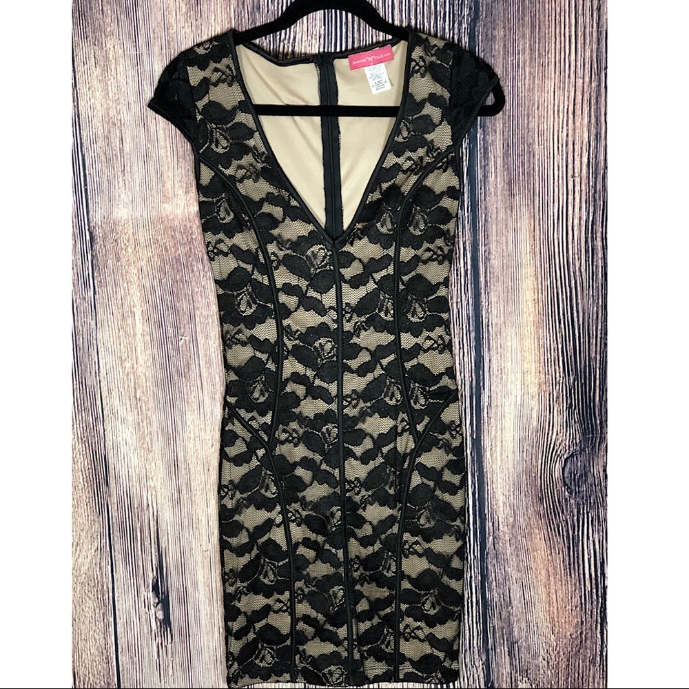 Deep V-Neck Black Lace Dress